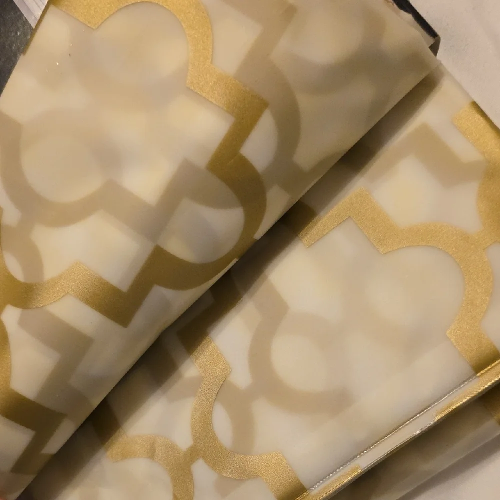 Printed PEVA Shower Curtain - Gold and White